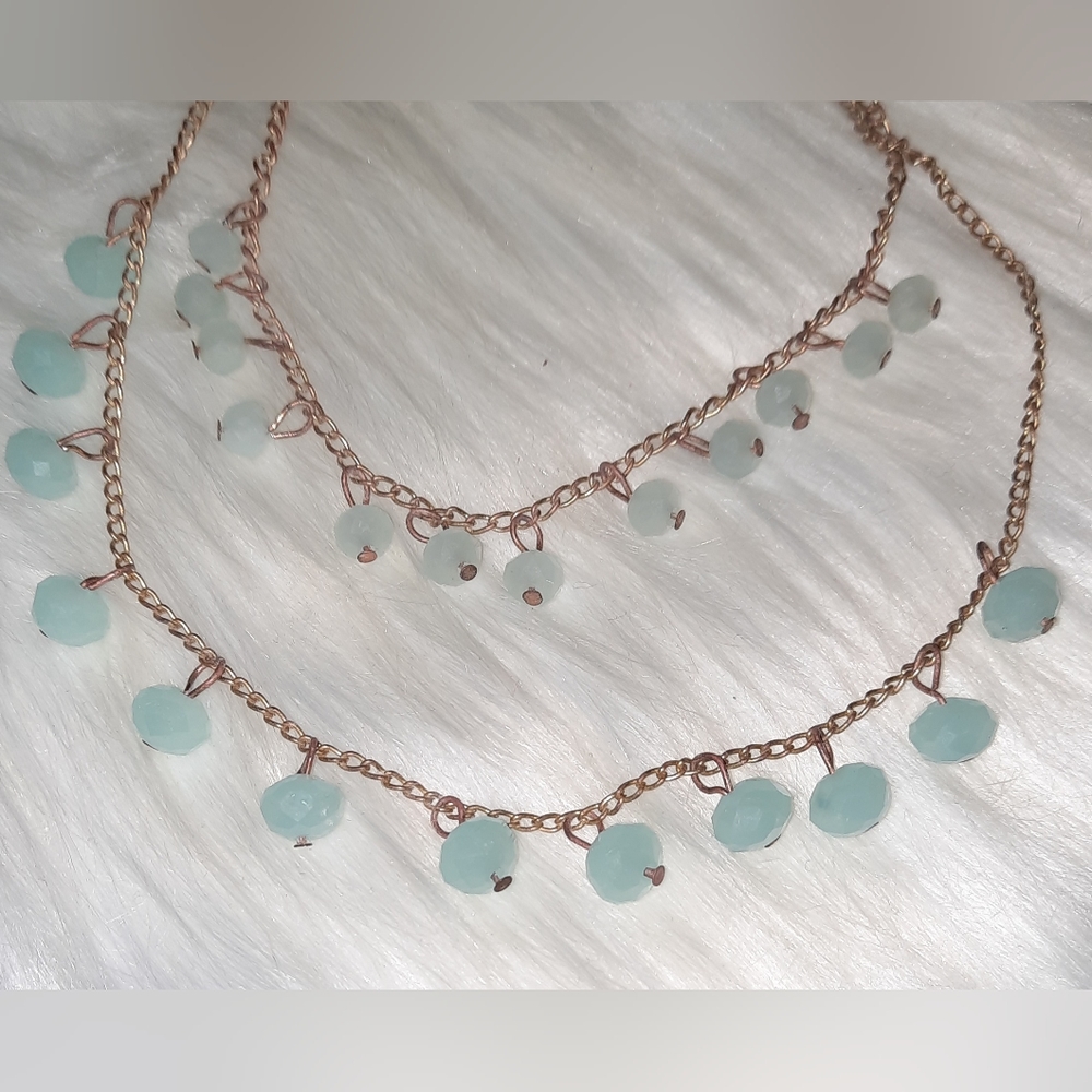 Two faceted stone bead layering necklaces light sky blue - Picture 6 of 8